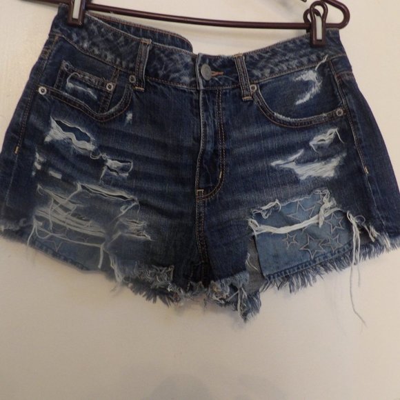 American Eagle Outfitters " Tomgirl Shortie" Distressed Embroidered Stars Shorts - Picture 1 of 7